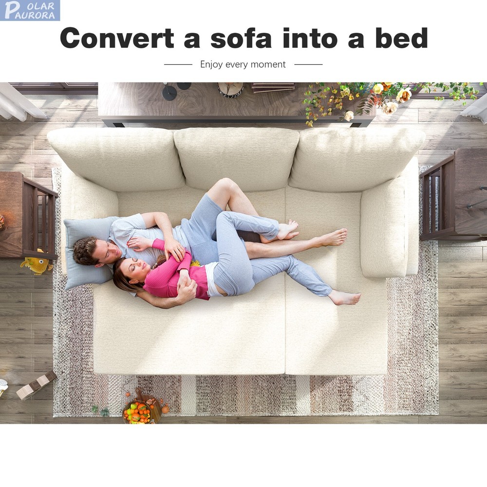 Linen Sleeper Sofa Bed,Pull OutCouch Bed with Storage Chaise