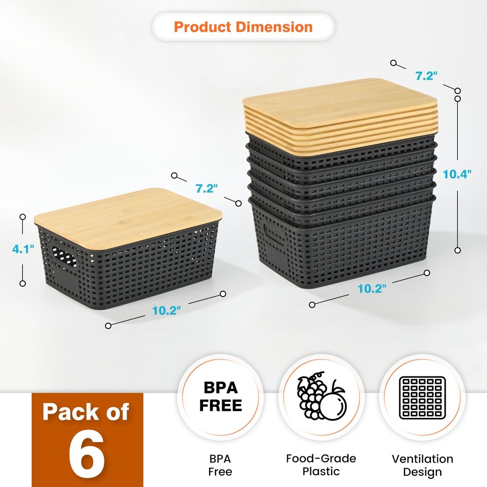 Plastic Storage Baskets With Lid - Plastic Storage Containers Stackable Stora...