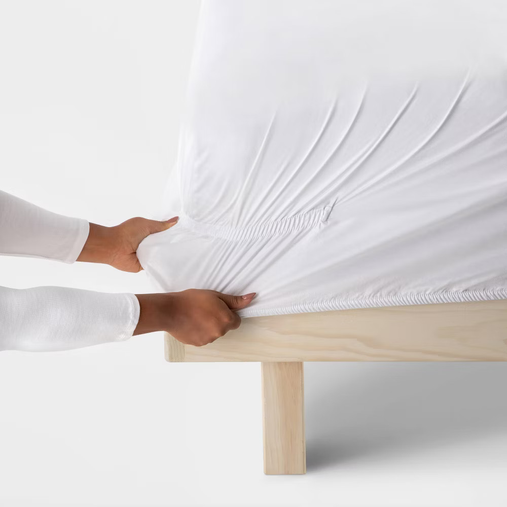 Queen Solid Performance 400 Thread Count Sheet Set White - Threshold: Cotton