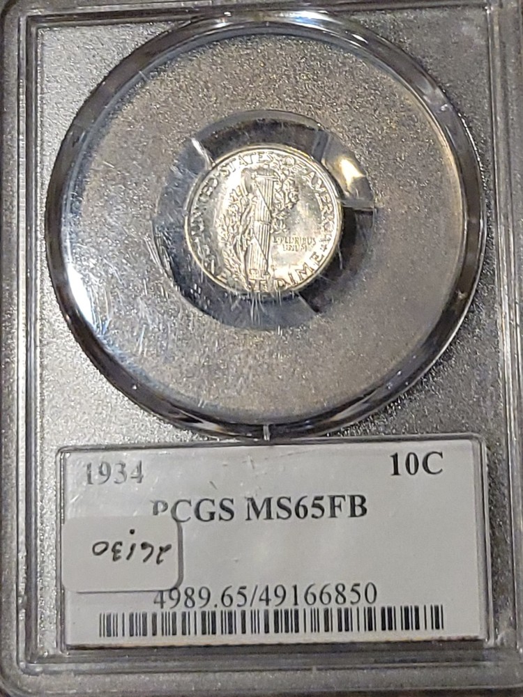1934 Mercury Dime PCGS MS65FB Full Split Bands Lustrous White Gem!!!