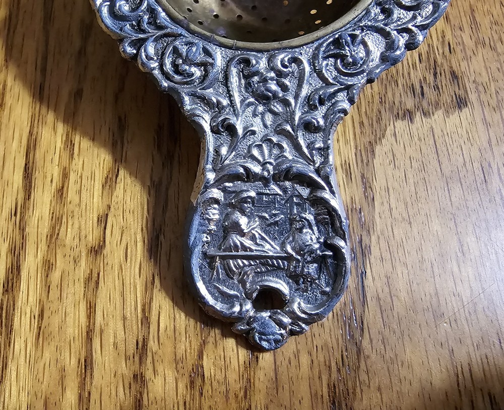 Antique German Silver Brass Tea Strainer 4”