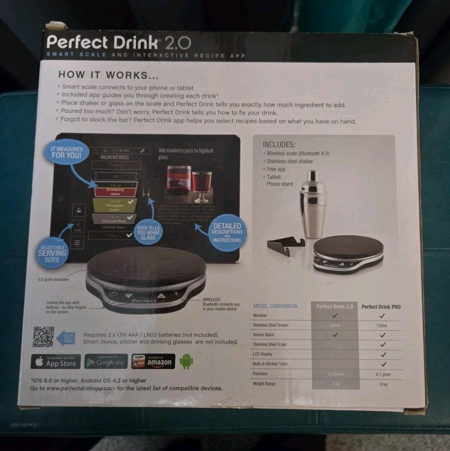 Perfect Drink 2.0 App-Controlled Smart Scale Bartending Cocktail Making Set