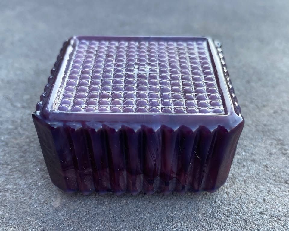 Square, Purple Amethyst E.E. Glass Open Salt Dip, Cellar, Dish w/Ridges!