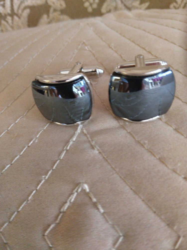 Vintage Silvertone Black Onyx Cufflinks