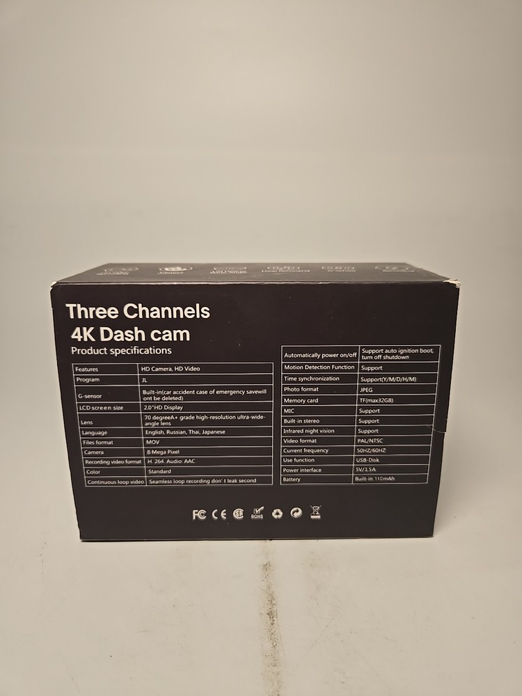 Full HD 4K Three Channels Dash Camera Front, Inside & Rear