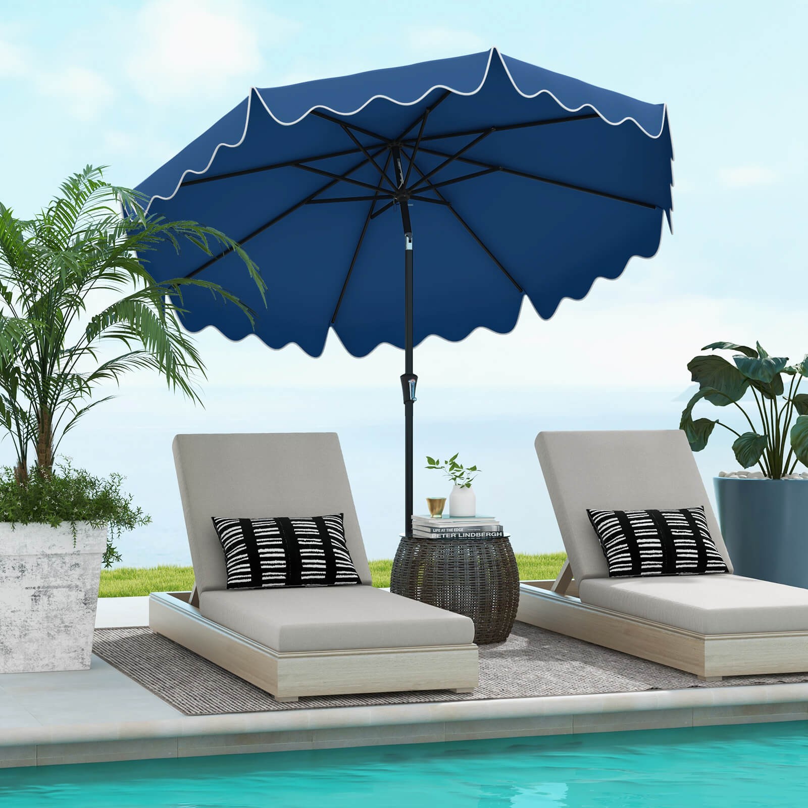 9 FT Patio Umbrella 2-Tier Market Table Umbrella w/ Sun-Protective Canopy