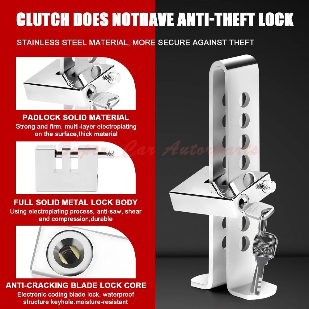 Stainless Steel Brake Pedal Lock Security Car Auto Clutch Lock Anti-theft W/3Key