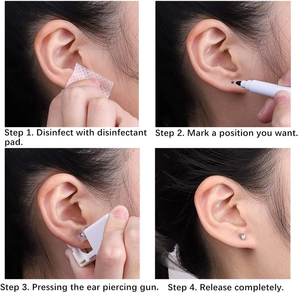 Professional Ear Piercing Gun Kit, 6-Piece Disposable Set with 2 Self Piercin...