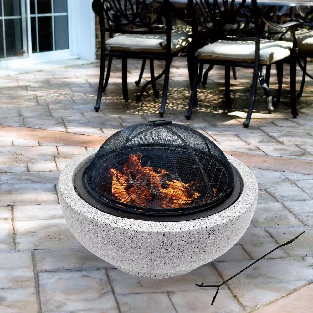 Contemporary Wood round Burning Fire Pit in Grey