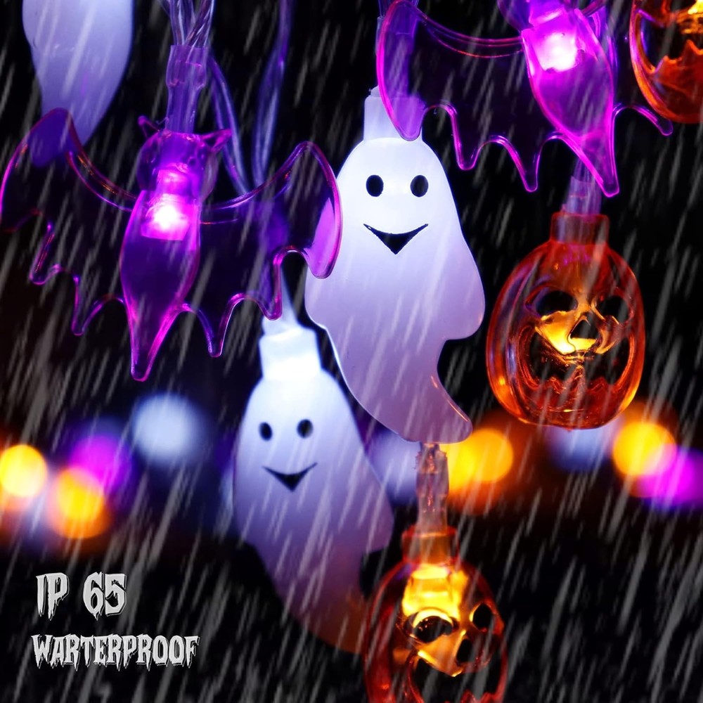 Halloween 16FT 30 LED Pumpkin Bat Ghost String Lights, 8 Modes, Timer