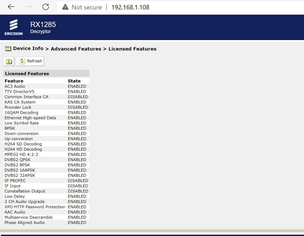 Ericsson Tandberg RX1285 DVB-S/S2/ASI HD/SD Multi-Service Decryptor Decrypter