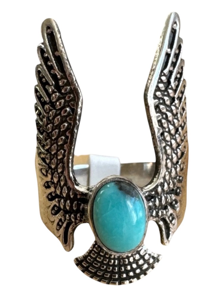 Kingman Turquoise EAGLE Solid 925 Sterling Silver Ring 9.5
