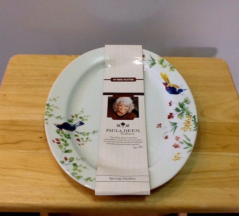 NEW Paula Deen SPRING MEDLEY Pattern 14" Oval Serving Platter Birds Flowers