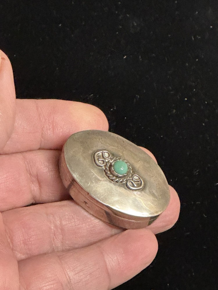 Antique Sterling Silver with Turquoise Pill Box