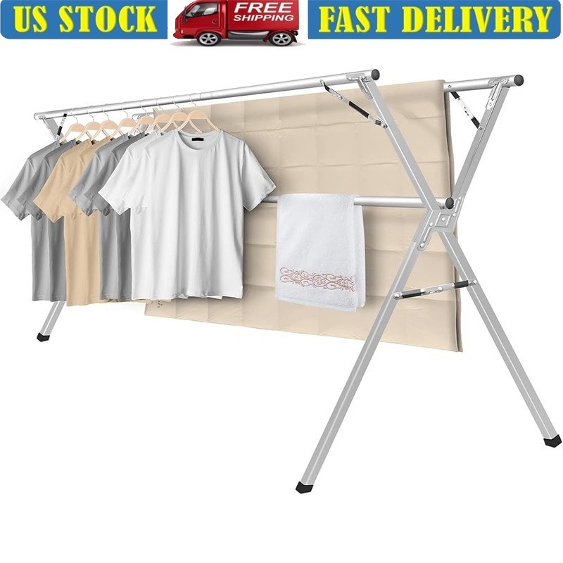 Foldable Stainless Steel Clothes Drying Rack Heavy Duty Adjustable Space Saving