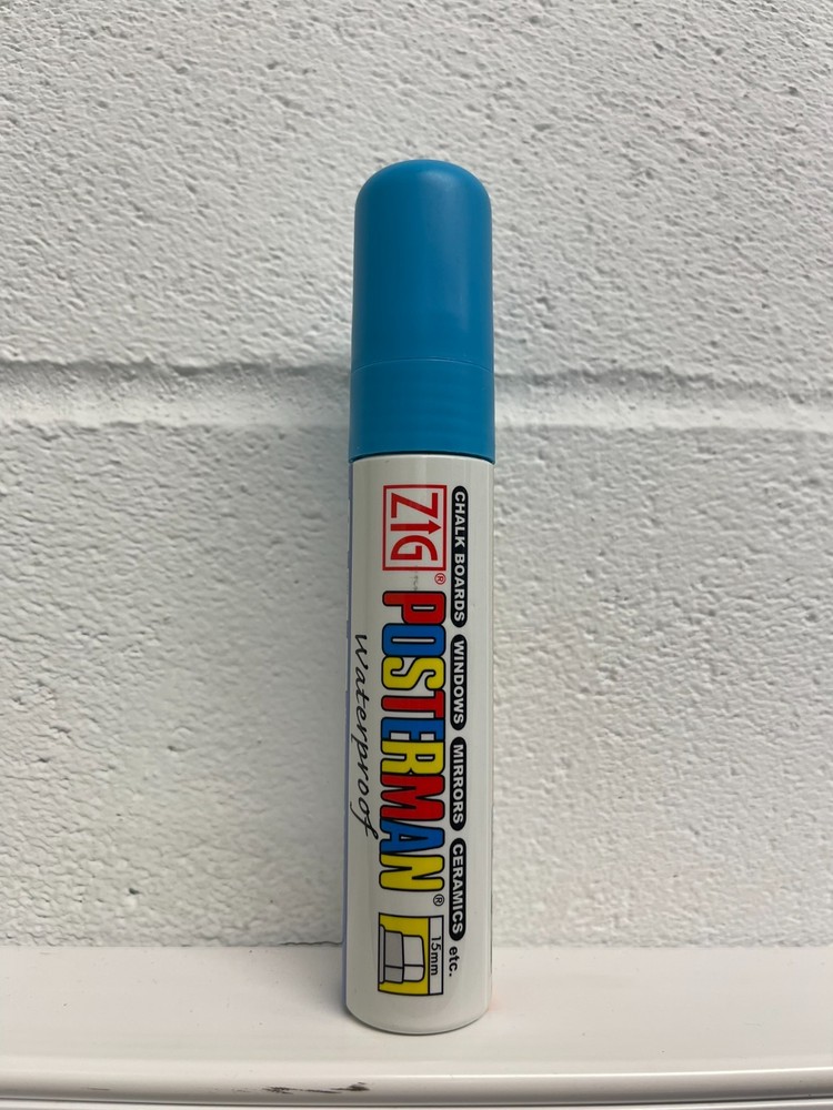 Kuretake ZIG Posterman Waterproof PMA-120 Liquid Chalk 15mm Chisel Tip Light Blu