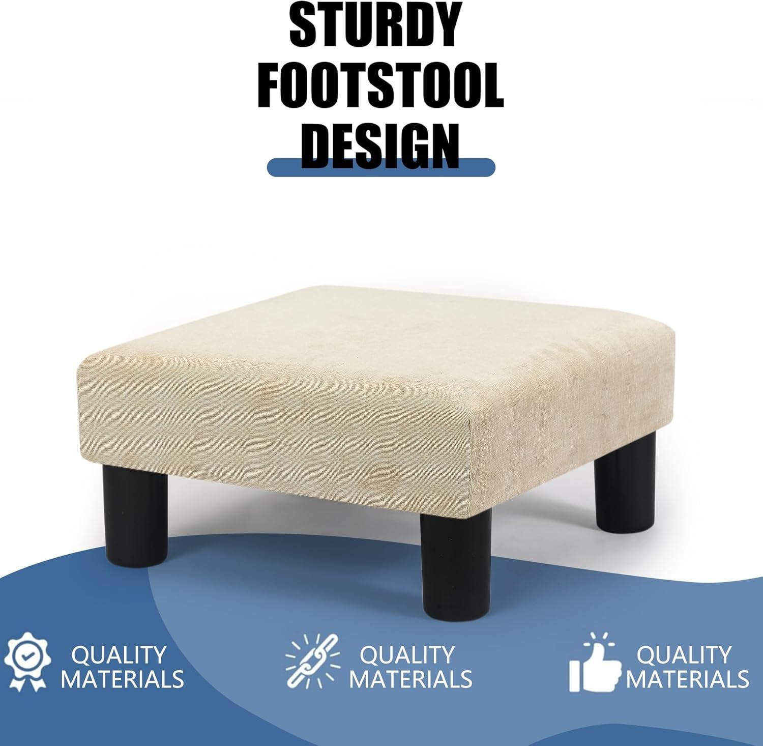 Compact Square Fabric Footstool Ottoman 15" Wheat Mid-Century Modern Desk Accent