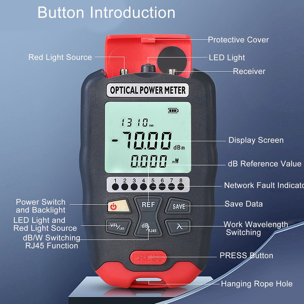 ‑70dBm To+10dBm Optical Fiber Power Meter Red Light Source Network Optic Tester