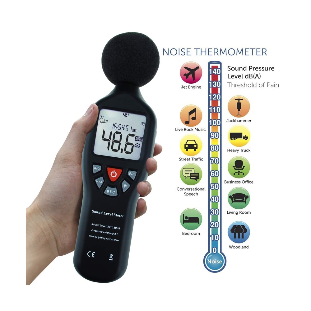 Decibel Meter Digital Sound Level Meter with Data Record Function 30-130dB Ra...