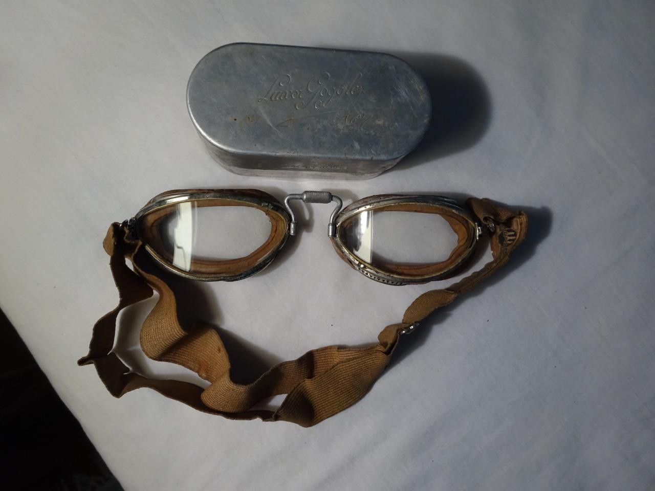 ANTIQUE C1928 "AVIATOR PILOT GOGGLES" Luxor No.7/Tin E.B. MEYROWITZ