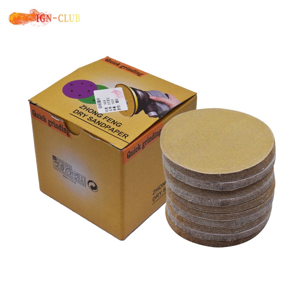 100 Pack 5" 180 Grit NO-Hole Disc Hook Loop Pads Sanding Discs Flocking