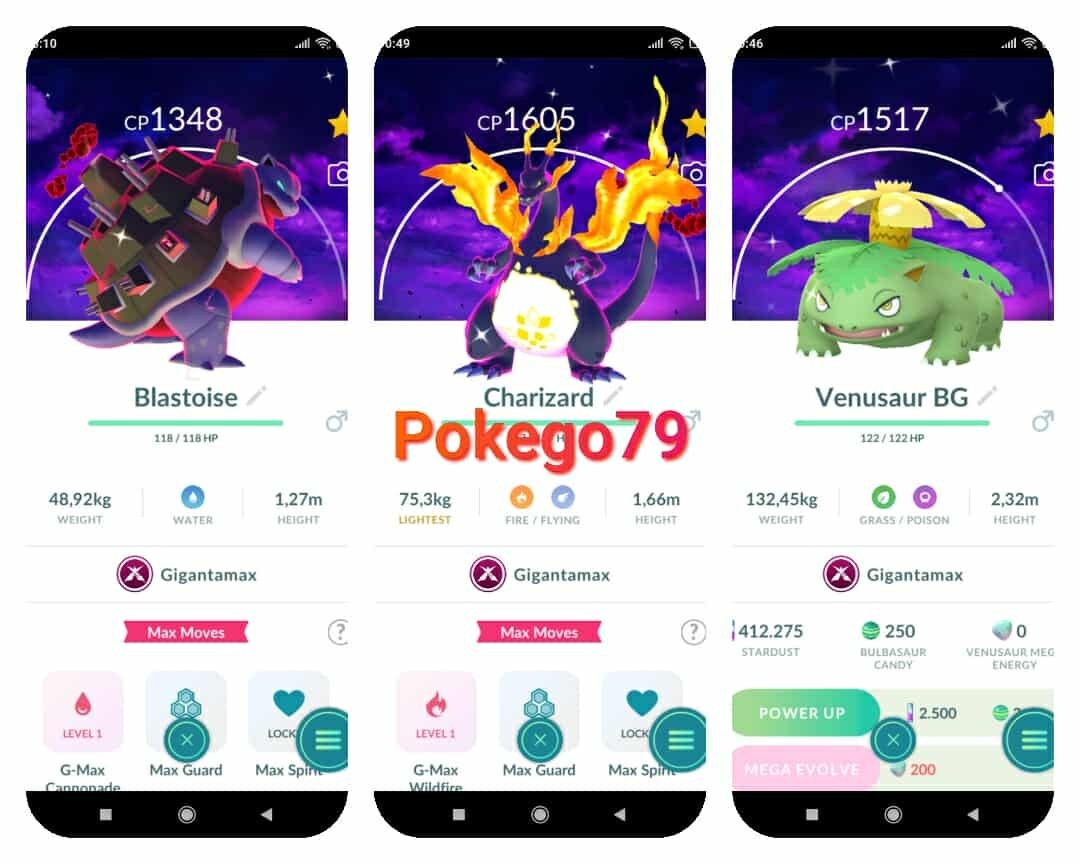 Pokemon Shiny Gigantamax Charizard / Blastoise / Venusaur -Dark Skies Background