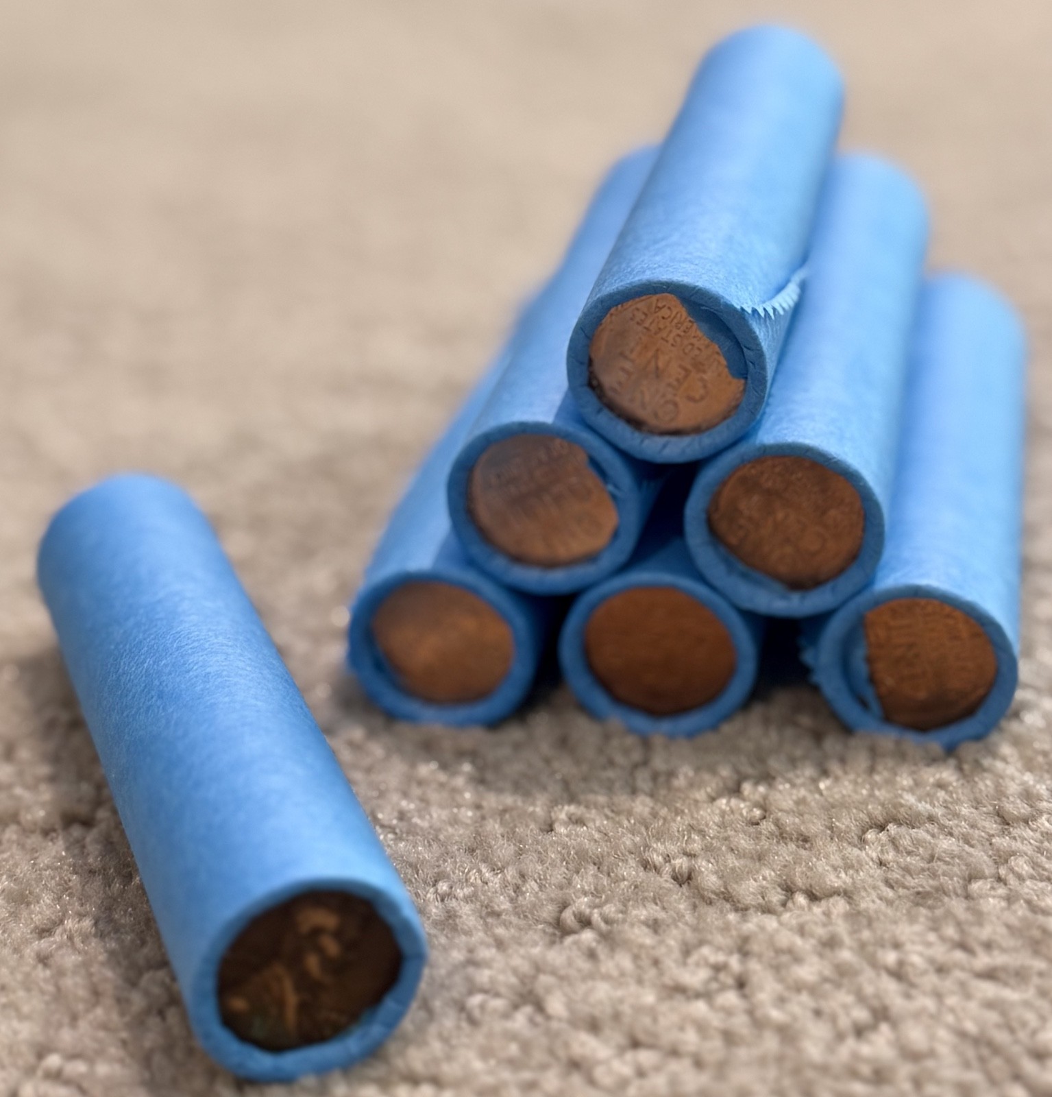 Blue wheat penny BU on end of unsearched circulated cents mixed dates mint marks