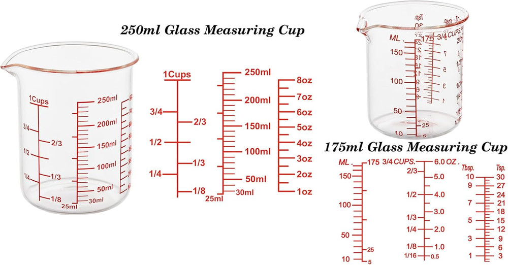 Ackers 7-Piece Glass Measuring Cup Set, Borosilicate Beaker Style Nesting Liquid