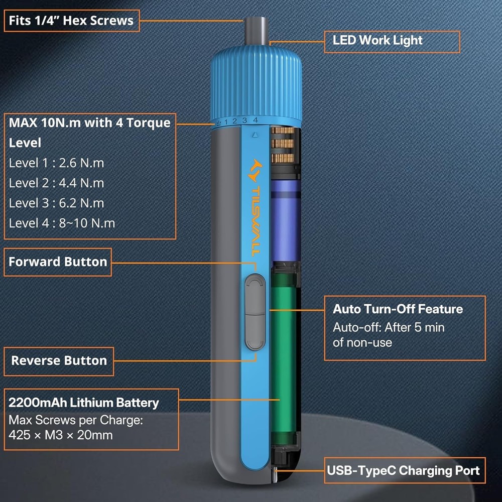 Precision Torque Control 4V Cordless Screwdriver with Automatic Shutdown Feature