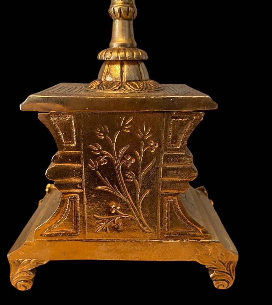 Empire Triptych Gilded Bronze Marble Base Clock and Candlesticks