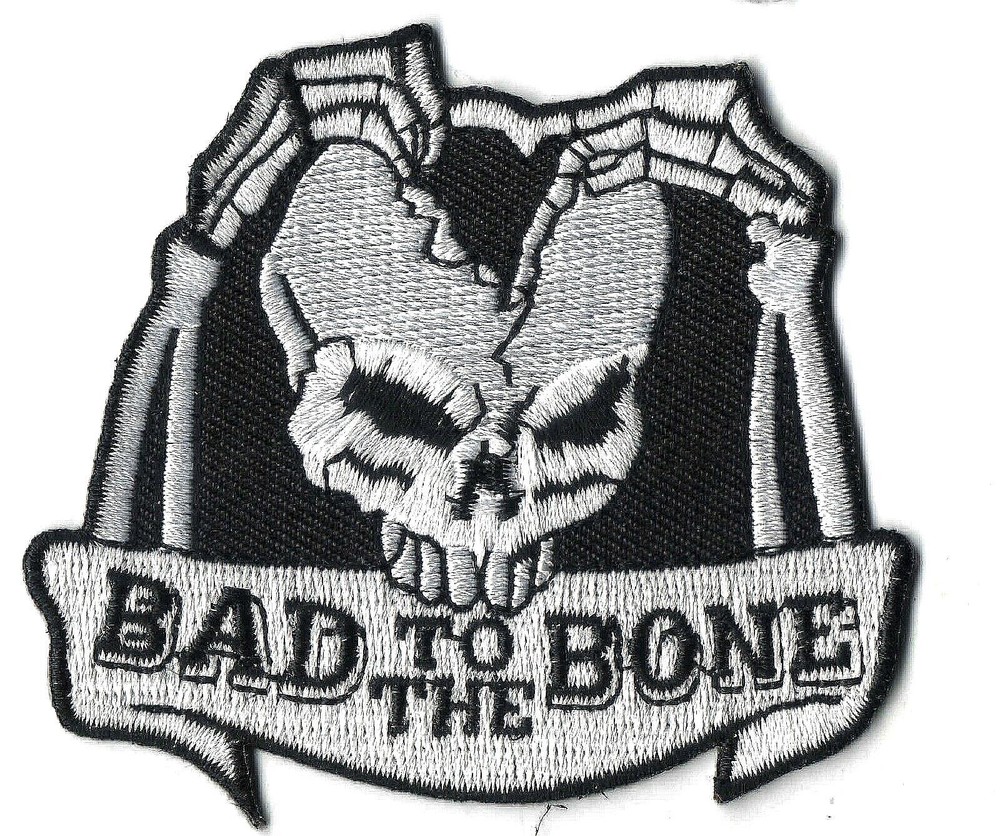 Bad To The Bone - Split Skull Iron On Embroidered Patch 3"x 2 3.4"