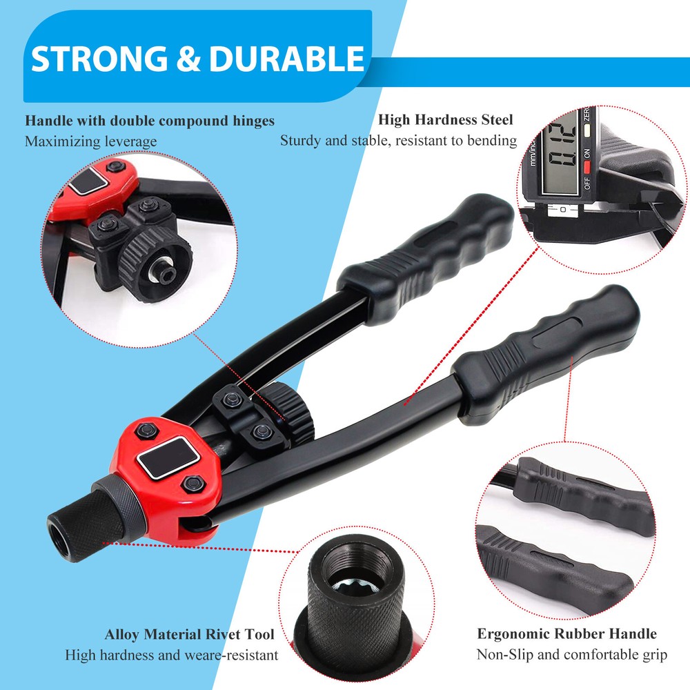 1510PC Rivet Nut Gun Kit Rivnut Setting Tools Nut Setter Tool Hand Blind Riveter