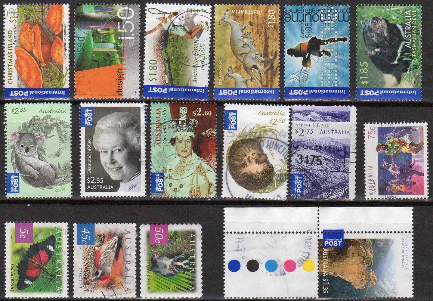AUSTRALIA LOT OF 60 DIFFERENT USED STAMPS, MOSTLY FROM 1990S TO 2010S