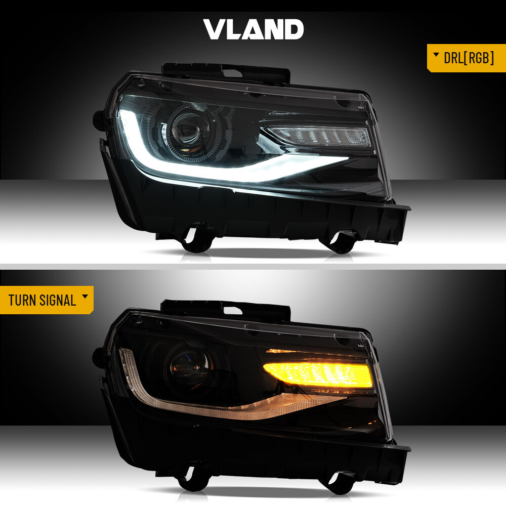 2*Projector Lens LED Headlights For 2014 2015 Chevrolet Camaro LS LT SS RGB DRL