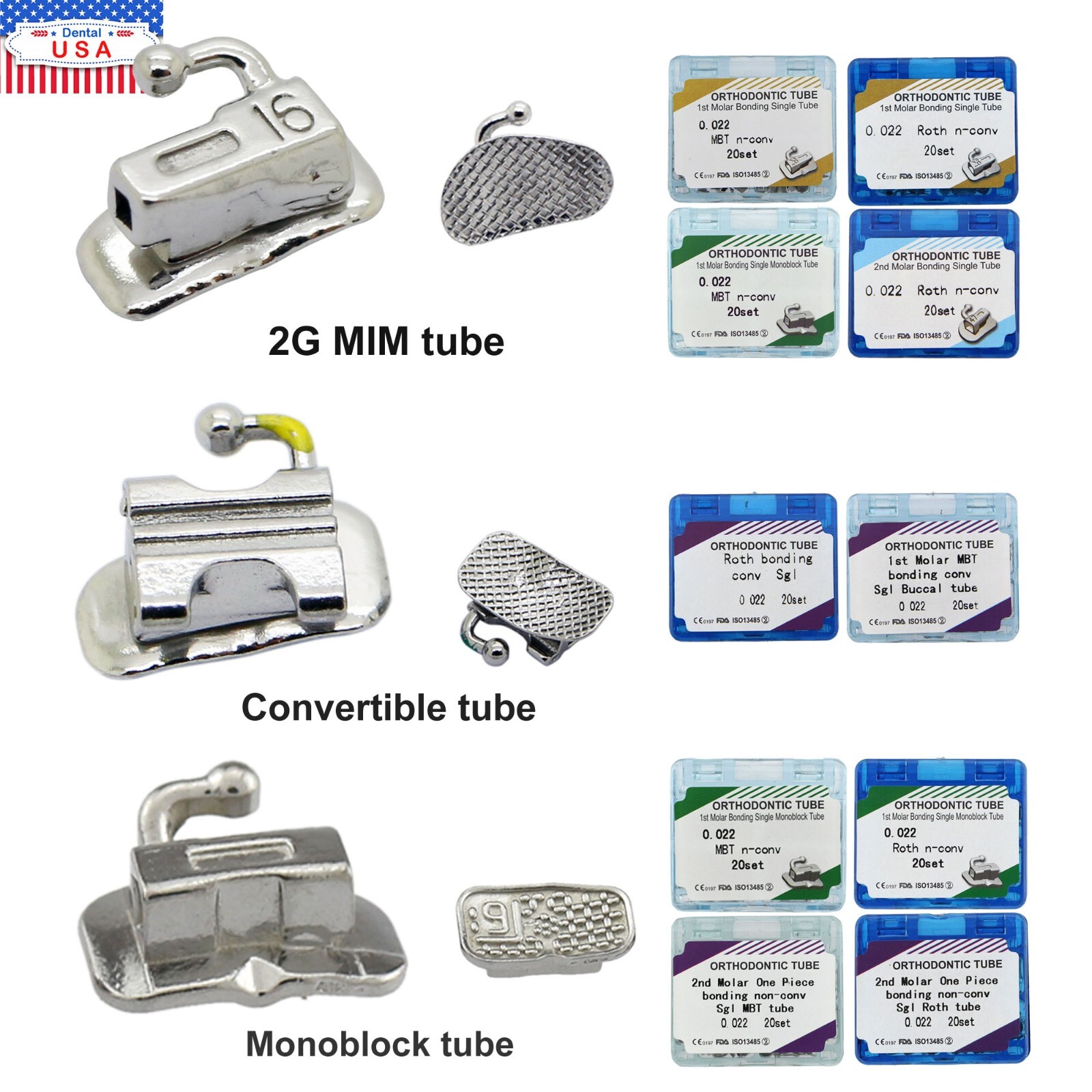 80pcs dental Tubos bucales de ortodoncia 1er 2nd molar Buccal Tubes MBT Roth 022