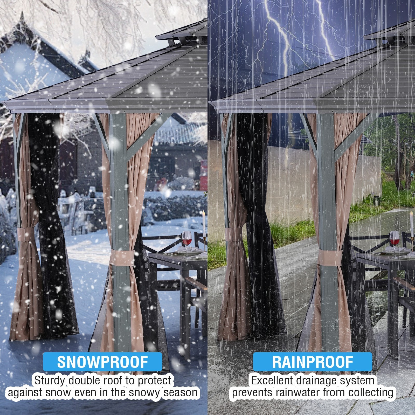 10x13 Hardtop Gazebo Double Roof with Curtain and Netting