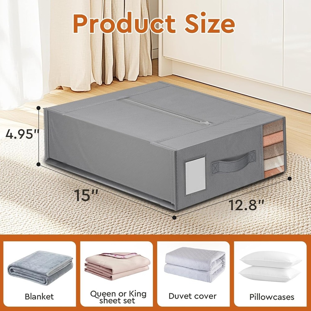 4-Pack Foldable Bed Sheet Organizers with Window & Labels - Elegant Gray