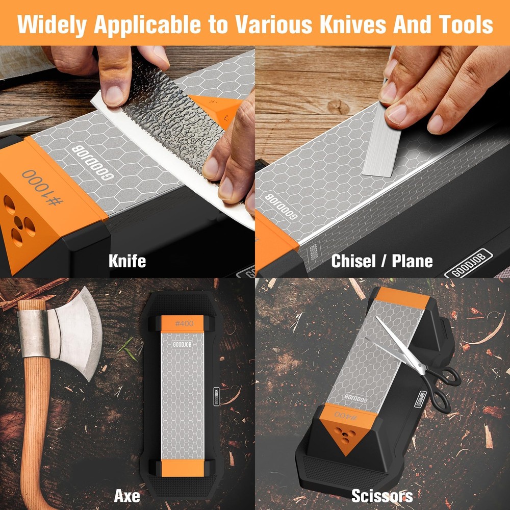 Extra Large Diamond Sharpening Stone Set 3 Side Grit Large, Orange