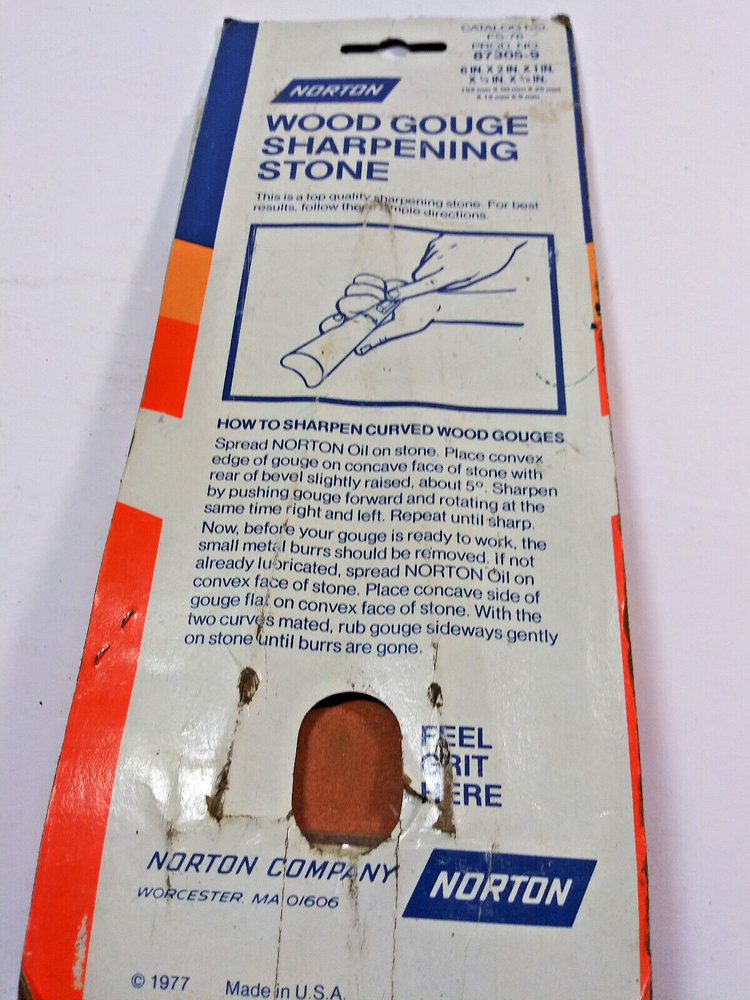 NORTON, FS-76, GOUGE SHARPENING STONE, FOR CURVED EDGEWOOD GOUGES, 87305-9