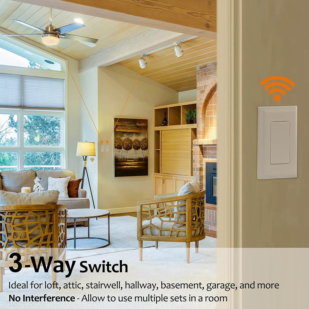 Wireless Light Switch and Receiver Kit, 15A High Power, No Wiring