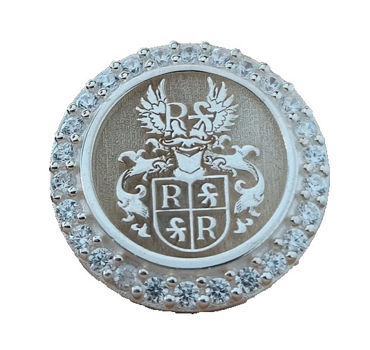Custom Family Crest Signet Ring Sterling Silver with CZ Border Personalized Jewe