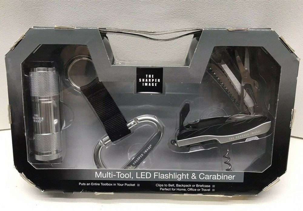 The Sharper Image SH6027SL 3 Pc. Multi Tool Kit Flashlight Carabiner Silver