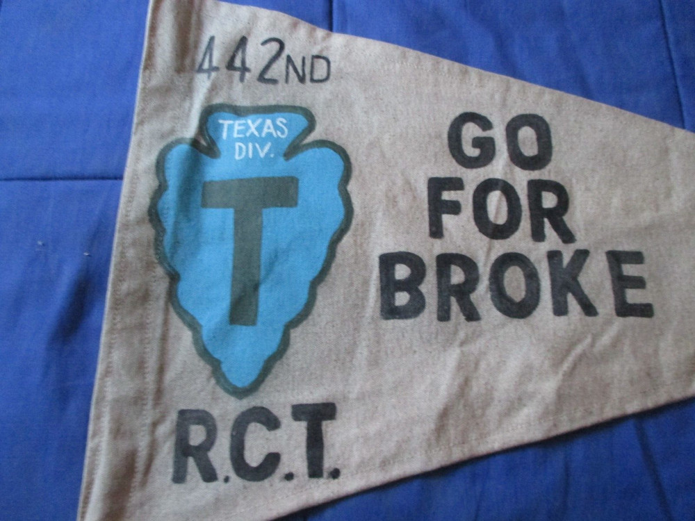 WWII US ARMY 36 TH INF DIV TEXAS 442 ND RCT GO FOR BROKE BARRACKS WALL FLAG