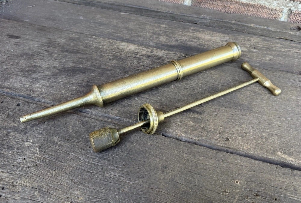 Antique 16” Solid Brass Fire Place Smoking Pump Fireside Accessory Vintage Tool
