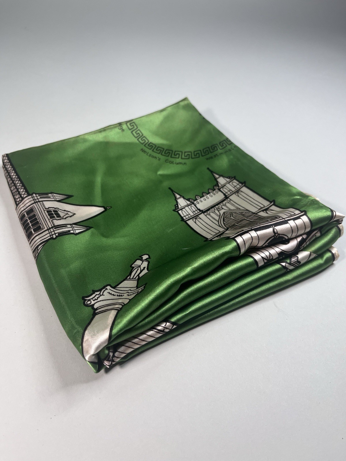 Carey Masters Scarf Vintage London Scenes Souvenir Acetate Satin, Japan, 31"