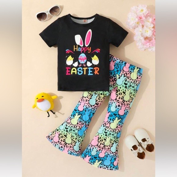 NEW Boutique 2pc Happy Easter Bunny Chicks Top & Flare Pants Set sz 6 or 7