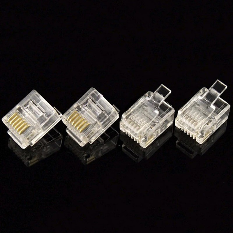 100pcs RJ12 Pass Through Modular Plug Network Cable Connector End 6P6C