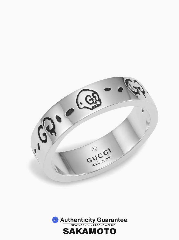 GUCCI GG Ring Ag925 Unisex Sterling Silver Ghost Ring 6MM-Size US 8