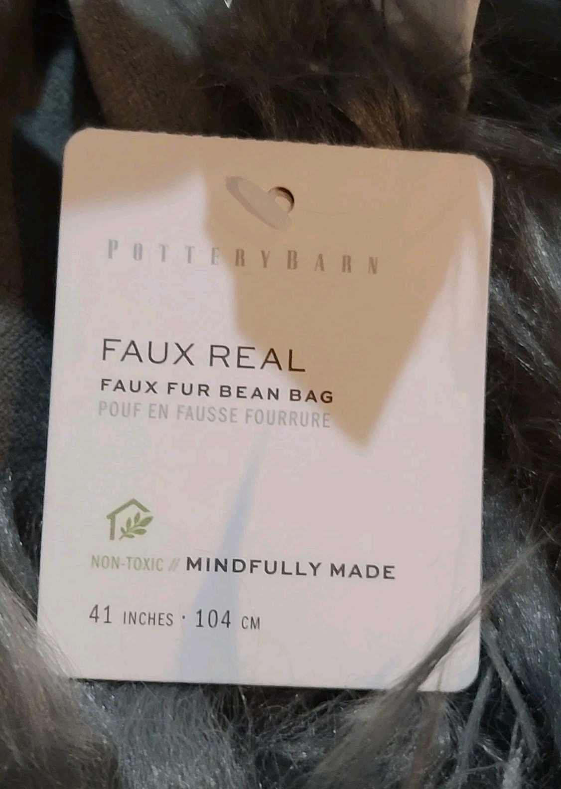 Pottery Barn large 41" beanbag slip cover: Luxe Faux Fur Nickle Gray, Faux Real