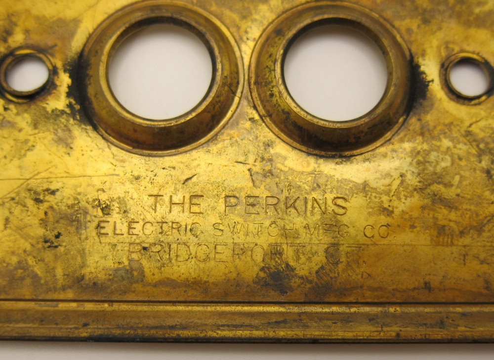 Solid Brass Push Button Switch Plate by Perkins Electric Switch MFG Co